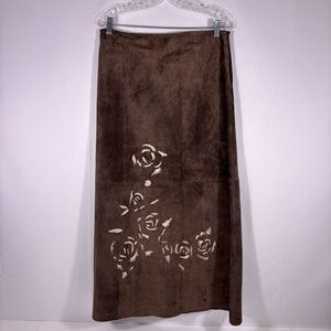 Tristan & Iseut Brown Floral Leather Maxi Skirt Size 10